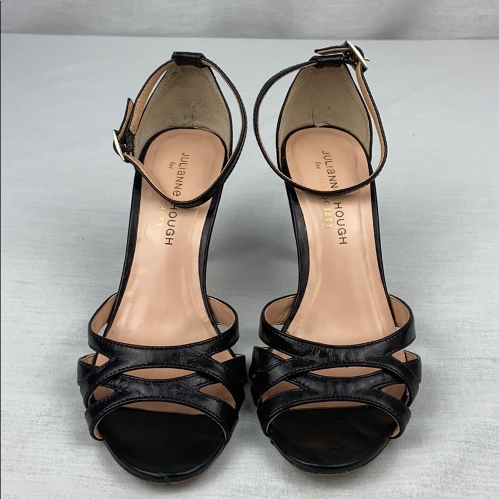 Julianne Hough Open Toe Black Leather Heels 7B